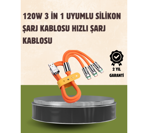 120 W Şarj ve Veri Aktarımı Kablo– 3 Başlıklı Çok Amaçlı Kablo Yüksek Hızlı