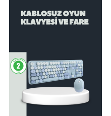 Retro Daktilo Stilli Kablosuz Klavye Mouse Seti – Sessiz ve Şık