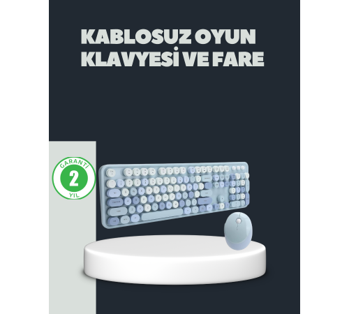 Retro Daktilo Stilli Kablosuz Klavye Mouse Seti – Sessiz ve Şık