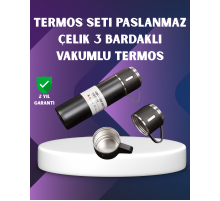 Paslanmaz Termos ve İkili Bardak Seti | 6-12 Saat Sıcak/Soğuk Tutma