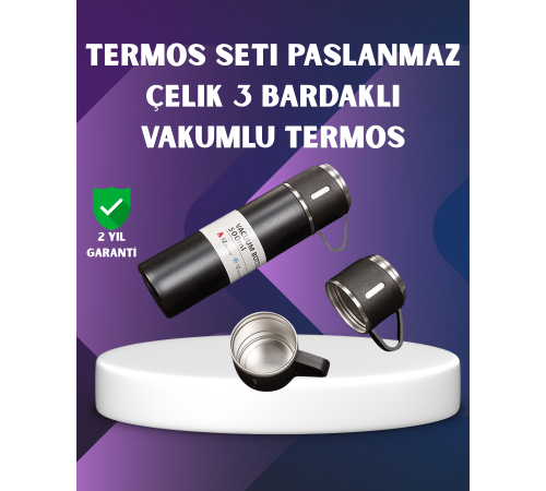 Paslanmaz Termos ve İkili Bardak Seti | 6-12 Saat Sıcak/Soğuk Tutma