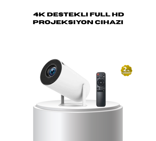 4K Destekli Full HD Projeksiyon Cihazı – 130 inç Geniş Ekran, WiFi ve HDMI Bağlantılı