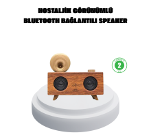 Çift Hoparlörlü Bluetooth Gramofon Speaker – FM Radyo, USB, SD Kart ve AUX Girişli
