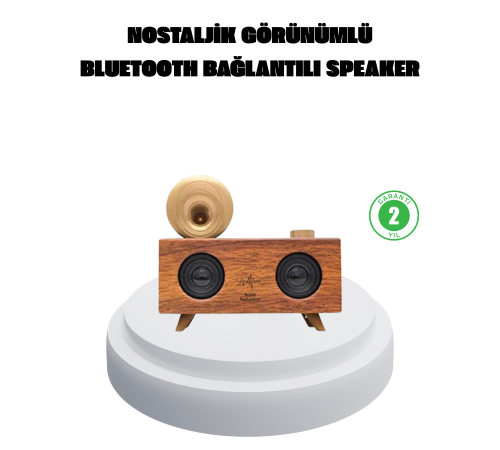 Çift Hoparlörlü Bluetooth Gramofon Speaker – FM Radyo, USB, SD Kart ve AUX Girişli