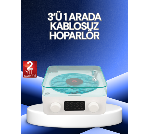 3-1 Kablosuz Bluetooth Hoparlör – Gece Lambalı, Saatli, Retro Tasarım