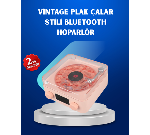 Retro Saatli Bluetooth Hoparlör – Gece Lambalı Kristal Ses Kalitesi