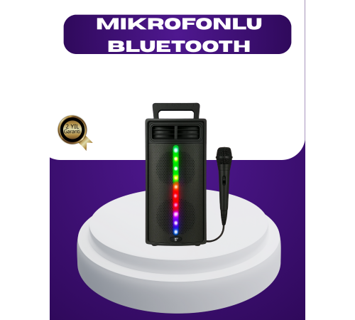 Bluetooth Işıklı Hoparlör – 2x5W Güç | USB + TF Kart + FM Radyo | Siyah Renk