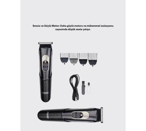 Sessiz Motorlu, Kablosuz Kullanımlı Şarjlı Saç ve Sakal Kesme Makinesi – Taraklı Set