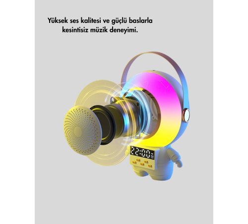 Karaoke Özellikli Astronot Bluetooth Hoparlör Kablosuz Mikrofonlu