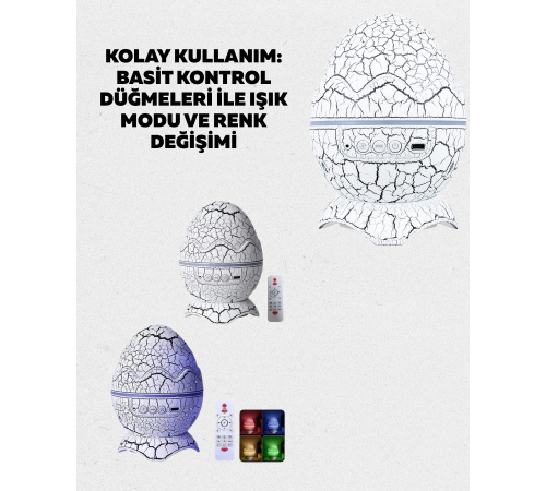 Dinozor Yumurtası Galaksi Projektör Gece Lambası 4'ü 1 Arada – Bluetooth Hoparlörlü