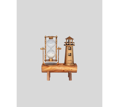 Dekoratif Ahşap Kum Saati ve Deniz Feneri Figürlü Masa Süsü – Şık ve Fonksiyonel Tasarım