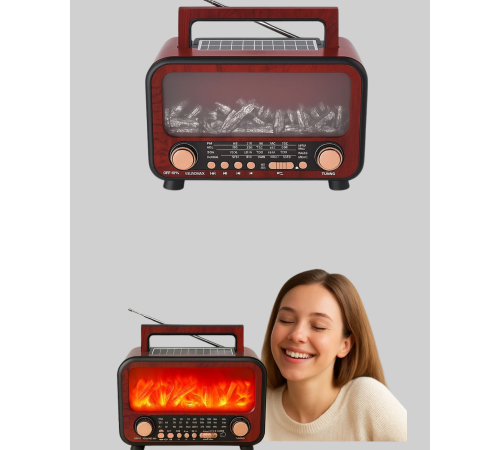 Taşınabilir Kamp Hoparlörü – Solar Şarjlı, Şömine Efektli, 7W Güçlü Ses