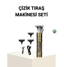 T Bıçaklı Profesyonel Çizik Tıraş Makinesi Seti – 120 Dakika Kullanım, Şarjlı & Kablolu