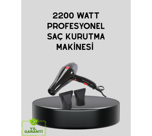 Profesyonel 2200W Fön Makinesi – AC Motorlu, Hızlı Kurutma, Hafif Tasarım