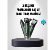 3D Akıllı Kesim Teknolojili Şarjlı Tıraş Seti – 3 Başlıklı, Paslanmaz Çelik Bıçaklı