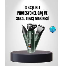3D Akıllı Kesim Teknolojili Şarjlı Tıraş Seti – 3 Başlıklı, Paslanmaz Çelik Bıçaklı