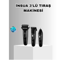 İnsua Erkek Bakım Seti – 3 Başlıklı Şarjlı Tıraş Makinesi, 60 Dakika Kablosuz Kullanım