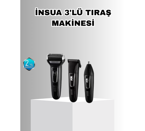 İnsua Erkek Bakım Seti – 3 Başlıklı Şarjlı Tıraş Makinesi, 60 Dakika Kablosuz Kullanım