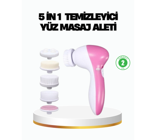 5’i 1 Arada Yüz Temizleme Cihazı – Masaj, Fırça, Peeling ve Krem Uygulama Aparatlı