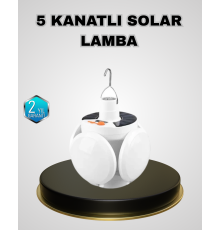 5 Kanatlı Solar Kamp Lambası – USB Şarjlı, Taşınabilir, IP65 Su Geçirmez Bahçe Lambası