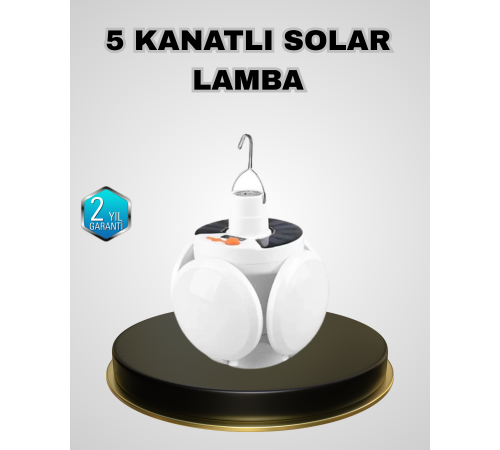 5 Kanatlı Solar Kamp Lambası – USB Şarjlı, Taşınabilir, IP65 Su Geçirmez Bahçe Lambası