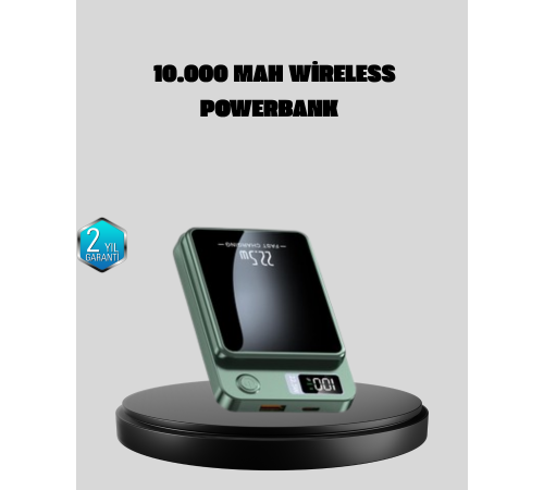 MagSafe Powerbank 10.000 mAh Kablosuz ve Dijital Ekranlı Hızlı Şarj Cihazı