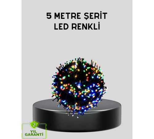 5 Metre 50’li LED Işık – Siyah Kablolu, Çok Fonksiyonlu, İç ve Dış Mekan Kullanımı