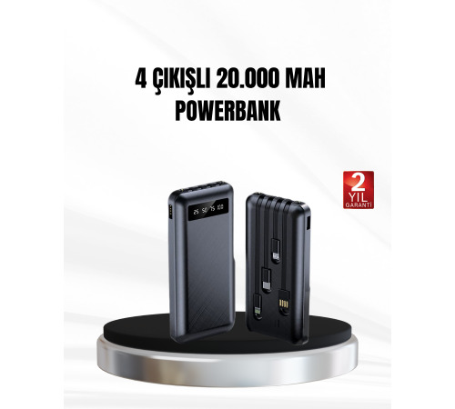 Powerbank 20000 mAh LED Fenerli ve Çoklu Güvenlik Korumasına Sahip