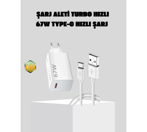 67W Süper Hızlı Şarj Adaptörü ve Kablo Seti – Güvenli, Kompakt ve Ergonomik Tasarım