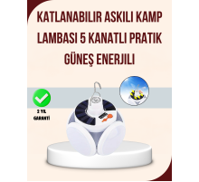 Güneş Enerjili USB Şarj Edilebilir 5 Modlu Katlanabilir LED Kamp Işığı