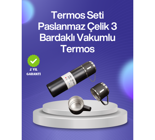 Isıyı Uzun Süre Koruyan 500 ml Termos Seti | Çelik Gövde, 2 Bardaklı, Hediye Kutulu