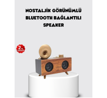 Retro Gramofon Tasarımlı Bluetooth Hoparlör – 3D Stereo Ses, 1800 mAh Batarya