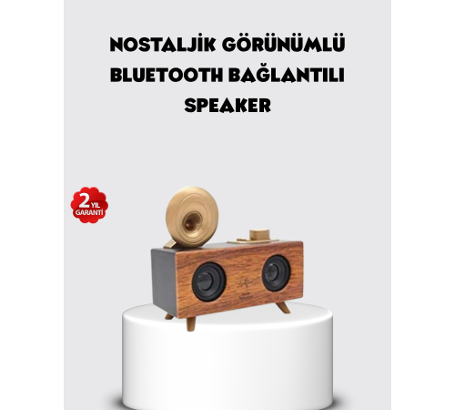 Retro Gramofon Tasarımlı Bluetooth Hoparlör – 3D Stereo Ses, 1800 mAh Batarya