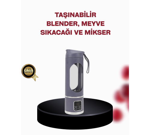 450 ml Taşınabilir Blender – Tip-C Şarjlı 12 Bıçaklı Meyve Sıkacağı