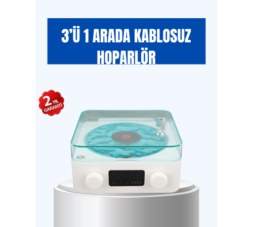 Retro Tasarımlı Gece Lambalı Bluetooth Hoparlör – Saat ve Pil Göstergeli