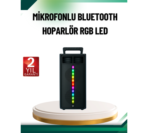 Şarjlı Işıklı Bluetooth Hoparlör | USB, AUX, TF Kart ve Radyo Destekli