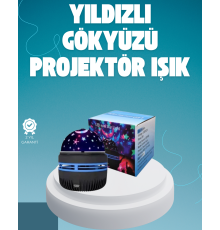Döner Galaxy Projektör Gece Lambası – Ay ve Yıldız Işıklı Atmosfer Lamba, USB Bağlantılı