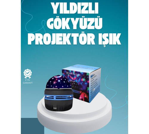 Döner Galaxy Projektör Gece Lambası – Ay ve Yıldız Işıklı Atmosfer Lamba, USB Bağlantılı