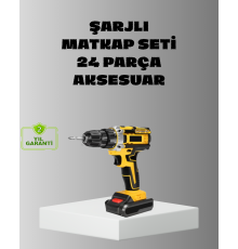 Şarjlı Darbeli Matkap Seti – 2 Bataryalı, 24W Güç, 24 Parça Aksesuar, LED Işıklı