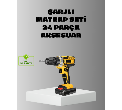 Şarjlı Darbeli Matkap Seti – 2 Bataryalı, 24W Güç, 24 Parça Aksesuar, LED Işıklı