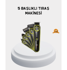 5’i 1 Arada Şarjlı Tıraş Makinesi – Paslanmaz Çelik Başlıklı, Yüz ve Vücut Bakım Cihazı