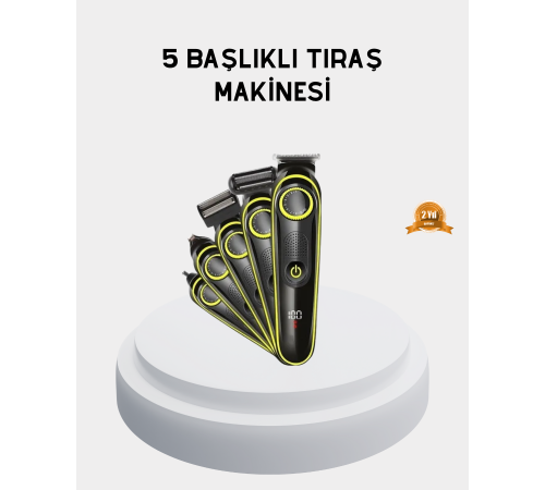 5’i 1 Arada Şarjlı Tıraş Makinesi – Paslanmaz Çelik Başlıklı, Yüz ve Vücut Bakım Cihazı