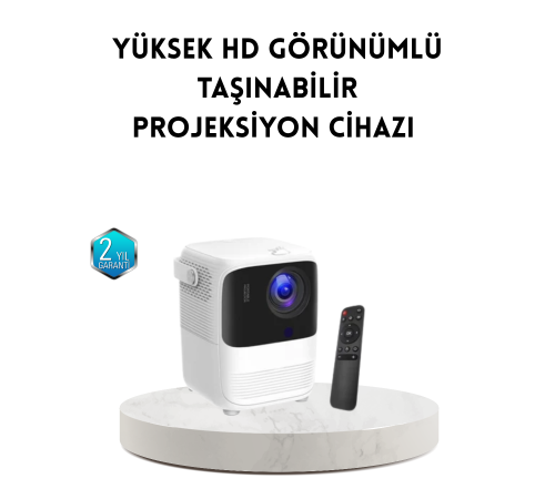 Taşınabilir Akıllı 1080P Projektör – 64GB Hafıza, 2GB RAM, Full HD Görüntü, Kumandalı