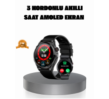 AMOLED Ekranlı Smartwatch – 3 Kordonlu, Kalp Atış & Uyku Takipli Akıllı Saat