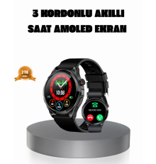 AMOLED Ekranlı Smartwatch – 3 Kordonlu, Kalp Atış & Uyku Takipli Akıllı Saat