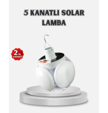 Güneş Enerjili ve USB Şarjlı LED Kamp Lambası – 5 Farklı Işık Modlu, Askılı Tasarım