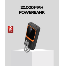 Powerbank 20000 mAh Dijital Ekranlı ve Çok Kablolu Hızlı Şarj Cihazı