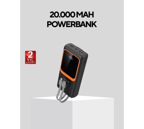Powerbank 20000 mAh Dijital Ekranlı ve Çok Kablolu Hızlı Şarj Cihazı