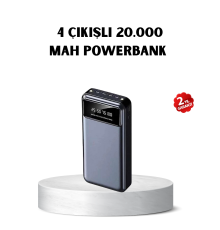 Powerbank 20000 mAh Hızlı Şarjlı LED Fenerli ve 4 Portlu