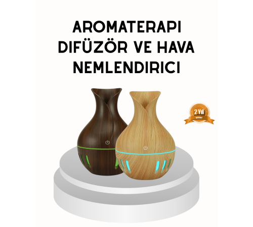 Ahşap Desenli 130 ml Aromaterapi Difüzör Sessiz ve USB Bağlantılı